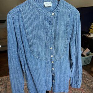 Wrap London Women’s Blue Textured Stripe Blouse | Long Sleeve Button Front